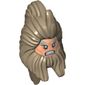 Minifig Head Special, Beorn with Beard and Long Hair, Nougat Face with White Pupils and Grimace Print