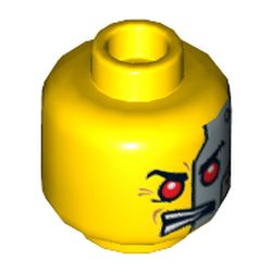 Minifig Head Cyrus Borg, Silver Head Plates and Red Eyes / Eyebrows and Crooked Smile Print