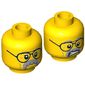 Minifig Head Pa Cop / Professor Brainstein, Glasses, Gray Moustache and Eyebrows, Cheek Lines, Mouth Closed / Clenched Teeth Print
