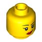 Minifig Head Sharon Shoehorn / Scientist, Eyebrows, Eyelashes, Red Lips, Lopsided Smile / Scared Open Mouth with Teeth Print
