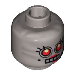 Minifig Head Velma Staplebot, Female, Red Eyes, 4 Mouth Squares, Beauty Mark and Headset Print