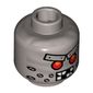 Minifig Head Wiley Fusebot, Red Eyes, Metal Eyebrows with Rivets, Broken Teeth and Stubble Bolts Print [Hollow Stud]