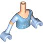 Minidoll Torso Girl with Medium Blue Cinderella Star Burst Dress Print, Bright Light Blue Sleeves and Gloves