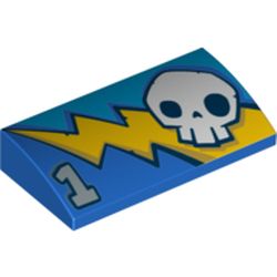 Slope Brick Curved 2 x 4 x 2/3 No Studs, with Bottom Tubes and Skull and Stylized Lightning Bolt Print