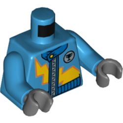 Torso Racing Suit with Stylized Lightning Bolt and Zipper Print, Dark Azure, Dark Bluish Gray Hands
