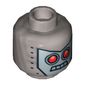 Minifig Head Robo SWAT / Radio DJ Robot, Red Eyes, 4 Mouth Squares and Rivets Print [Hollow Stud]