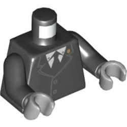 Torso Jacket Buttoned with Gold Badge on Collar, White Shirt and Black Tie Print, Black Arms, Light Bluish Gray Hands