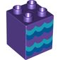 Duplo Brick 2 x 2 x 2 with Blue Waves Print