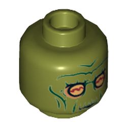 Minifig Head Neimoidian Warrior, Green Wrinkles, Yellow Eyes with Red Lines Print [Hollow Stud]