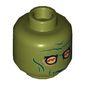 Minifig Head Neimoidian Warrior, Green Wrinkles, Yellow Eyes with Red Lines Print [Hollow Stud]