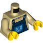 Torso Overalls Blue over Crew Neck Shirt with Drainpipe Print, Tan Arms, Yellow Hands