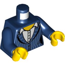 Torso Suit Jacket with Pinstripes over White Shirt Print, Dark Blue Arms, Yellow Hands