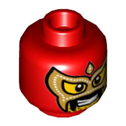 Minifig Head El Macho Wrestler, Balaclava with Eye and Mouth Holes, Gold Mask, Drooping Moustache and Stubble Print [Hollow Stud]