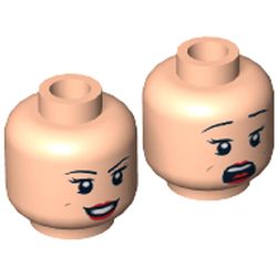 Minifig Head Mary Jane, Eyebrows, Eyelashes, Red Lips, Dimples, Smiling / Scared Print