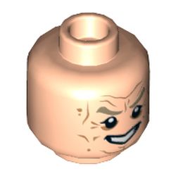 Minifig Head Palpatine (Chancellor), Dual Sided, Dark Tan Eyebrows, Wrinkles, Evil Grin / Stern Print [Hollow Stud]
