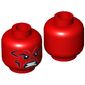 Minifig Head Red Skull / Iron Skull, Dark Red and Black Wrinkles, Bared Teeth Print [Hollow Stud]