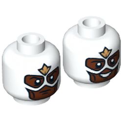 Minifig Head Falcon, Dual Sided, Mask with Reddish Brown Face and Gold Emblem on Forehead, Open Mouth / Closed Mouth Print [Hollow Stud]