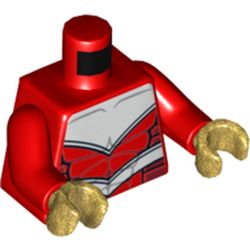Torso Armor White with Black Muscles Outline and White Belt Print, Red Arms, Pearl Gold Hands