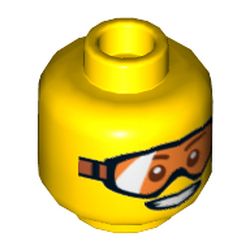 Minifig Head, Orange Goggles and Open Smile Print