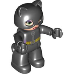 Duplo Figure Catwoman with Mask / Cowl Black, with Zipper and Yellow Belt Print