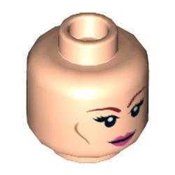 Minifig Head April O'Neil, Dual Sided, Brown Thin Long Eyebrows, Eyelashes, Magenta Lips and Cheek Lines Print [Hollow Stud]