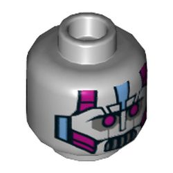 Minifig Head Kraang, Magenta Robot Eyes, Silver Mouth, Medium Blue Plates Print [Hollow Stud]