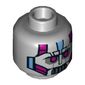Minifig Head Kraang, Magenta Robot Eyes, Silver Mouth, Medium Blue Plates Print [Hollow Stud]
