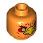Minifig Head Frax, Phoenix with Orange Eyes, Circles, Red Feathers and Yellow Beak, Neutral / Stern Print