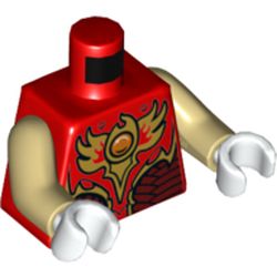 Torso Vest with Dark Red and Gold Armor with Scales and Fire Chi Emblem Print, Tan Arms, White Hands