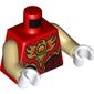 Torso Vest with Dark Red and Gold Armor with Scales and Fire Chi Emblem Print, Tan Arms, White Hands