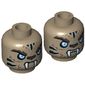 Minifig Head Strainor, Dual Sided, Tiger with Fur, Fangs, Light Blue Eyes and Black Stripes, Neutral / Angry Print [Hollow Stud]
