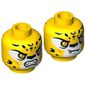 Minifig Head Lundor, Dual Sided, Leopard with Orange Eyes, Fangs and Black Spots, Neutral / Angry Print [Hollow Stud]