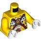 Torso Bare Chest with Black Leopard Spots, Dark Red Straps and Fire Chi Emblem Print, Yellow Arms, White Hands
