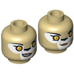 Minifig Head Li'Ella, Dual Sided, Lion Female with Orange Eyes and Black Nose, Neutral / Crooked Smile Print [Hollow Stud]