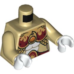 Torso Armor, Dark Red and Gold with Scales and Fire Chi Emblem Print, Tan Arms, White Hands