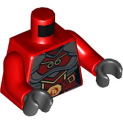 Torso Samurai Armor with Gold Buckles and Flames Print, Red Arms, Black Hands