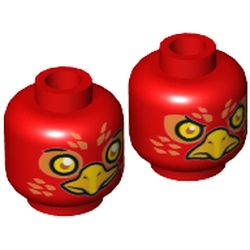 Minifig Head Flinx, Phoenix with Orange Eye Circles, Orange Feathers, Yellow Eyes and Beak, Surprised / Stern Print