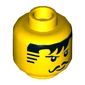 Minifig Head Johnny Thunder, Moustache Black Bangs, Striped Sideburns Print [Hollow Stud]