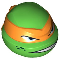 Minifig Head Special, Ninja Turtle with Orange Mask and Scowl Print (Michelangelo)