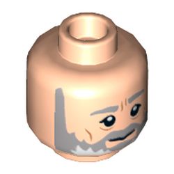 Minifig Head Obi-Wan Kenobi, Gray Beard and Eyebrows, Lines under Eyes, Furrowed Brow, White Pupils, Lines on Cheeks Print [Hollow Stud]