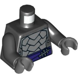 Torso Armor with Dark Purple Belt with Silver Clasp, Dark Bluish Gray Trim Print, Black Arms, Dark Bluish Gray Hands