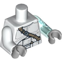 Torso, Odd Arms and Hands, Armor Clone Trooper with Dark Tan Diagonal Belt Print (Jek-14), Left Trans-Light Blue Arm with Lightning Print and Light Bluish Gray Hand, Right White Arm and Light Bluish Gray Hand