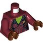 Torso Jacket Open Collar with Silver Buttons and Gold Badge, Lime Chest Print, Dark Red Arms, Reddish Brown Hands