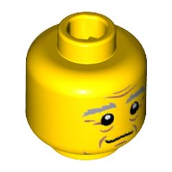 Minifig Head Wizard, Bushy Gray Eyebrows, Wrinkles, White Pupils, Slight Smile Print [Hollow Stud]