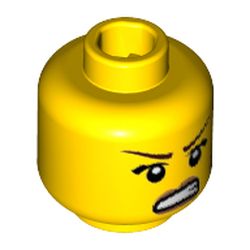 Minifig Head Dino Tracker, Thin Eyebrows, Angry Mouth, Scar on Cheek Print [Hollow Stud]