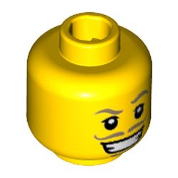 Minifig Head Swashbuckler, Moustache Dark Tan Thin, Goatee, Wide Smile with Teeth Print [Hollow Stud]