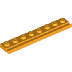 LEGO part 10004510 PLATE 1X8 WITH RAIL in Flame Yellowish Orange/ Bright Light Orange