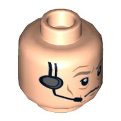 Minifig Head General Maximillian Veers, Dark Tan Eyebrows, Wrinkles and Headset Print [Hollow Stud]
