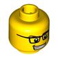Minifig Head Video Game Guy, Rectangular Glasses, Brown Eyebrows, Open Mouth Smile with Teeth, White Pupils Print [Hollow Stud]