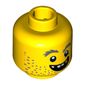 Minifig Head Prospector, Beard Stubble, Gray Bushy Eyebrows, Open Grin, Gold Tooth Print